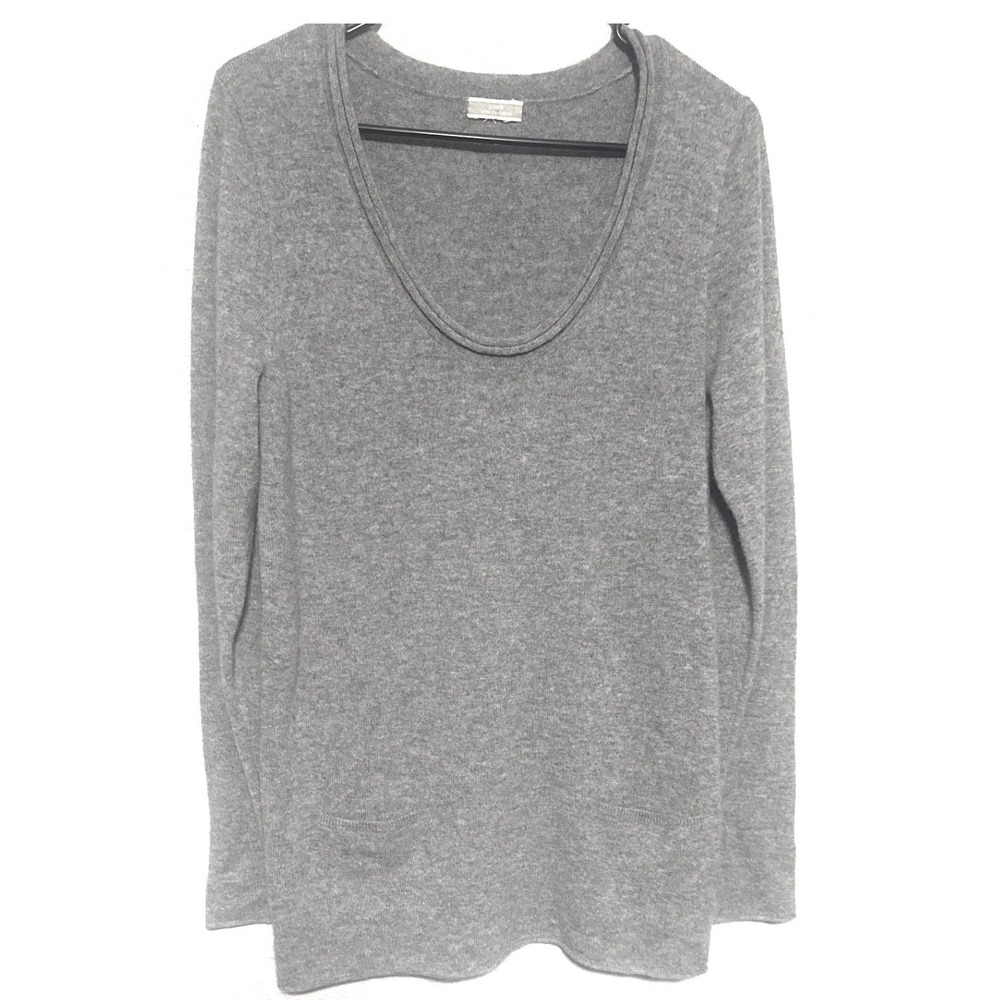 J Crew 100% Cashmere Scoop Neck Long Sleeve Sweater Gray Women's Size M